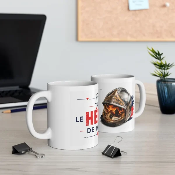 Mug Pompier et héro de ma vie. Une exclusivité pour la boutique des pompiers