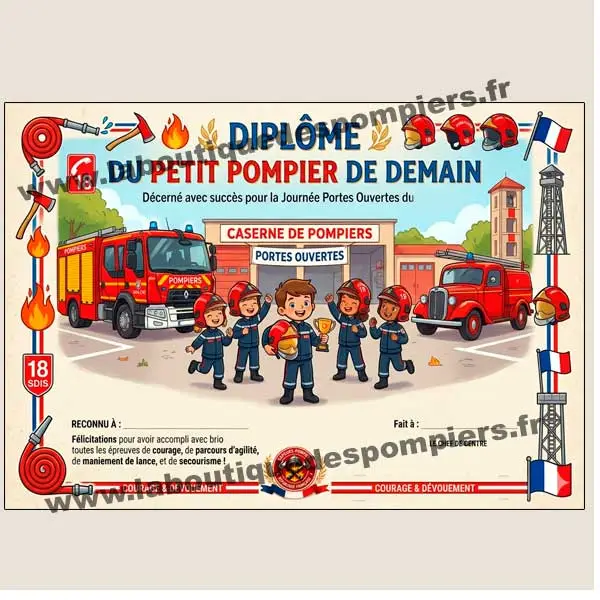 diplome-pompier-de-demain Diplôme du pompier de demain pour les journées portes ouvertes de votre CS. Pour tous les pompiers en devenir