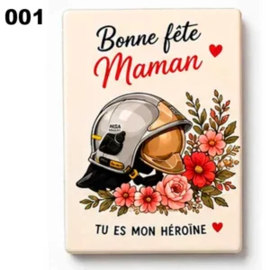 Magnet pompier sur le thème de la fête des mères. A offrir à une maman pompière.