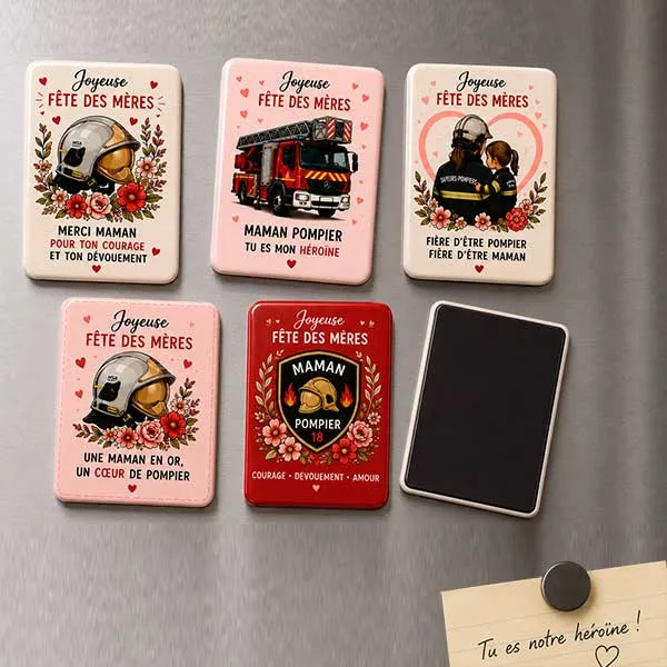 Magnet fete des meres pompiers - frigo Magnet pompier sur le thème de la fête des mères. A offrir à une maman pompière.