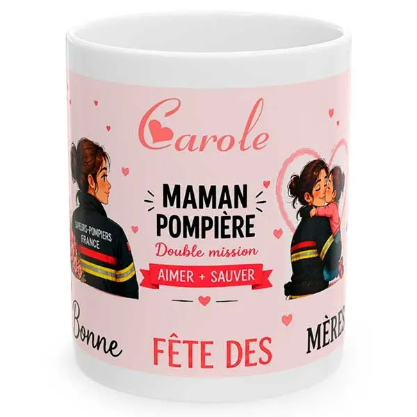 Mug-double-heroine-pompier-face-perso_resultat Mug Fête des mères pompiers - Mon héroïne avec petite fille