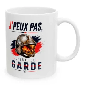 Mug pompier J'peux pas de garde en exclusivité pour la boutique des pompiers.