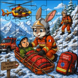 Puzzle Pompélo SMO, secours en Montagne. Spécialité SMO pour les soldats du feu et les pompiers