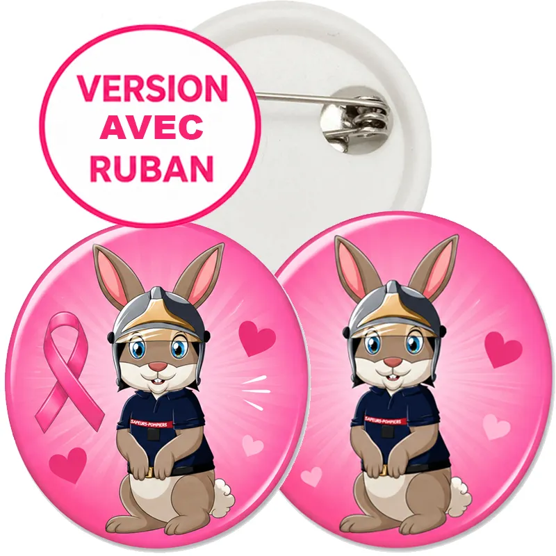 version-avec-ruban Badge Pompélo Octobre Rose pour sapeurs pompiers