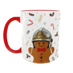 Mug de Noël pour pompiers avec bonhomme de pain, d'épice portant un casque F1 de pompiers
