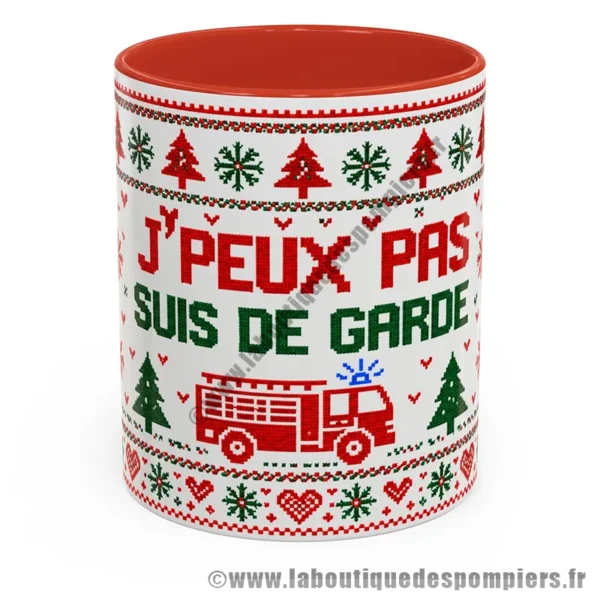 Mug de Noël sur le thème des sapeurs pompiers. Type pull moche de noël