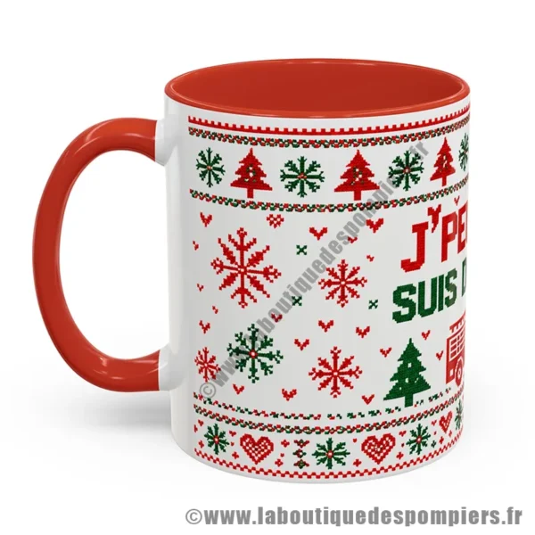 Mug de Noël sur le thème des sapeurs pompiers. Type pull moche de noël