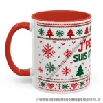 Mug de Noël sur le thème des sapeurs pompiers. Type pull moche de noël