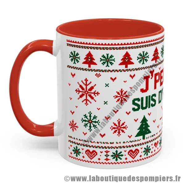 Mug de Noël sur le thème des sapeurs pompiers. Type pull moche de noël