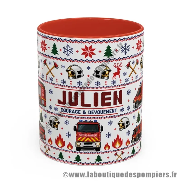 Mug moche de Noël sur le thème des sapeurs pompiers. personnalisation offerte.