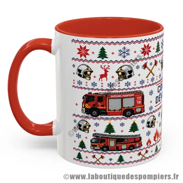 Mug moche de Noël sur le thème des sapeurs pompiers. personnalisation offerte.