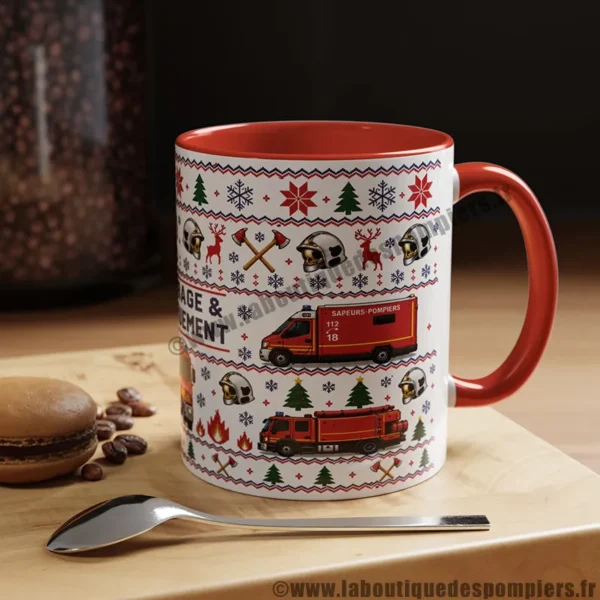 Mug moche de Noël sur le thème des sapeurs pompiers. personnalisation offerte.
