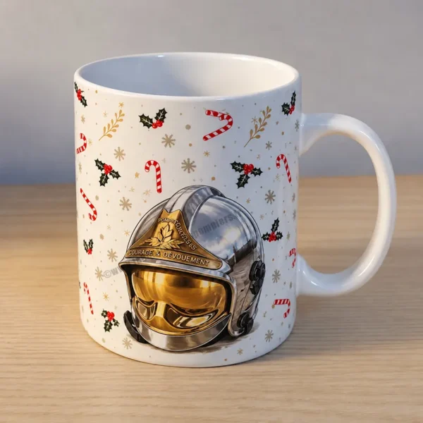 Mug de Noël pour pompiers avec casque F1 et sucre d'orge