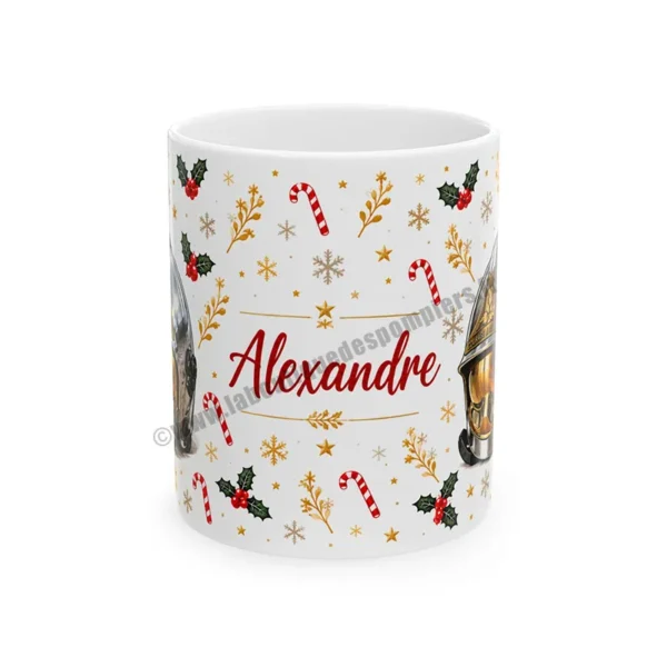 Mug de Noël pour pompiers avec casque F1 et sucre d'orge