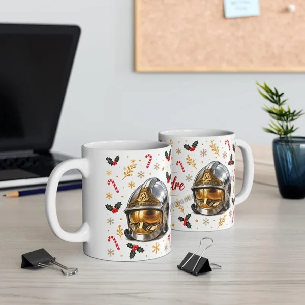Mug de Noël pour pompiers avec casque F1 et sucre d'orge