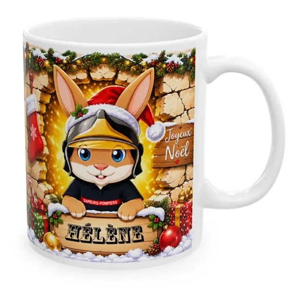 Mug lapin pompier Pompélo à offrir à Noël.