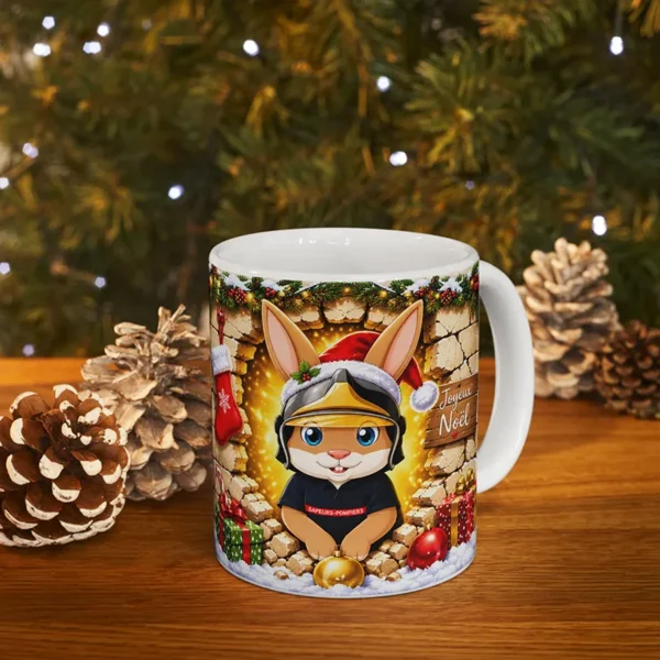 Mug lapin pompier Pompélo à offrir à Noël.
