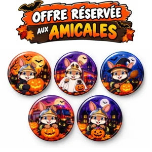 Lot de badges Halloween pour les amicales Pompiers
