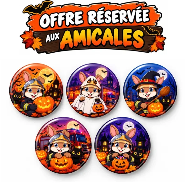 Lot de badges Halloween pour les amicales Pompiers
