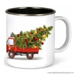 Mug Noël Sapeurs Pompiers avec fourgon qui transporte un sapin de Noël. Creation exclusive pour la boutique des pompiers